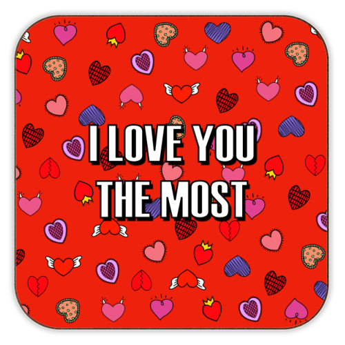 I Love You The Most (heart pattern) - personalised beer coaster by Adam Regester