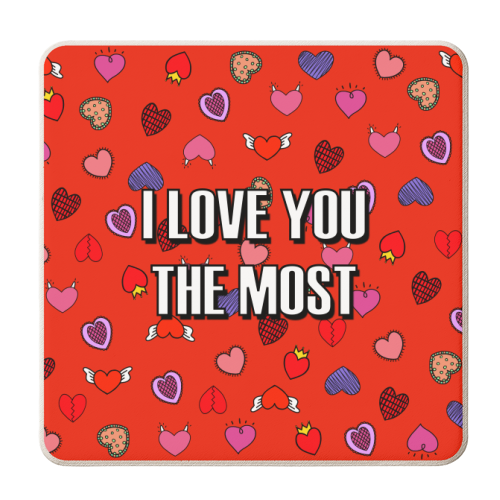 I Love You The Most (heart pattern) - personalised beer coaster by Adam Regester