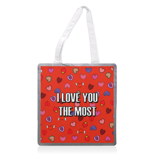 I Love You The Most (heart pattern) - printed canvas tote bag by Adam Regester
