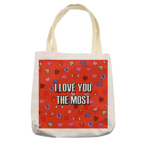 I Love You The Most (heart pattern) - printed canvas tote bag by Adam Regester