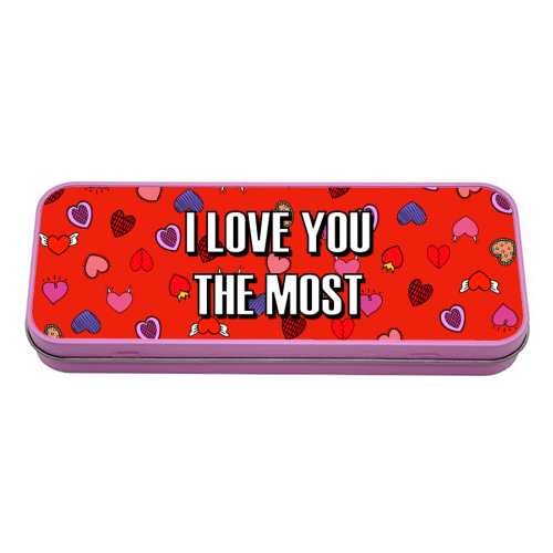 I Love You The Most (heart pattern) - tin pencil case by Adam Regester