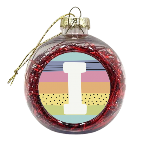 I - personalised letter in rainbow stripes - xmas bauble by Giddy Kipper