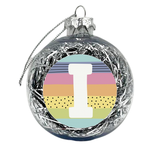 I - personalised letter in rainbow stripes - xmas bauble by Giddy Kipper