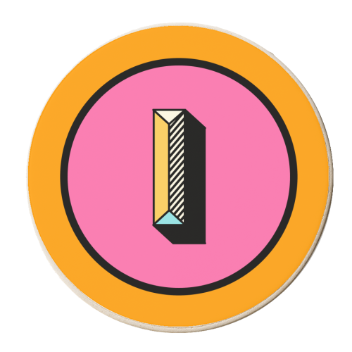 I - Pink and Orange Block Alphabet Letter Initial - personalised beer coaster by AbiGoLucky