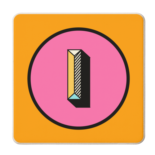 I - Pink and Orange Block Alphabet Letter Initial - personalised beer coaster by AbiGoLucky