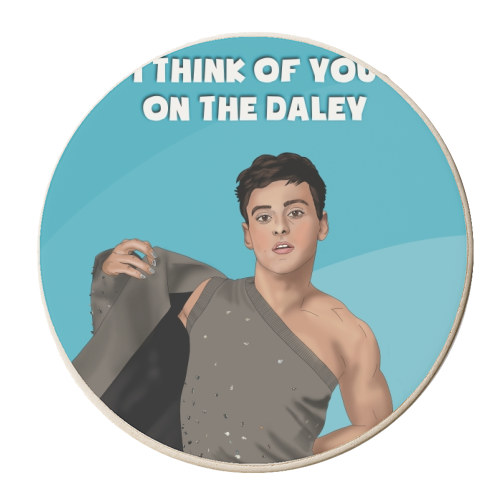 I Think Of You On The Daley - Tom Daley Print - personalised beer coaster by Drawings by Firefly