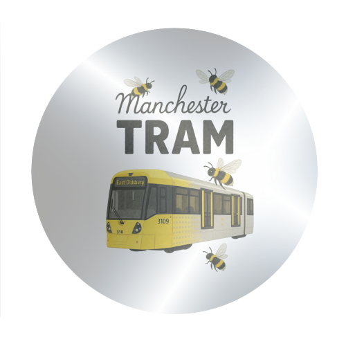 Iconic Manchester Tram! - Circle Sticker by The Yellow Box