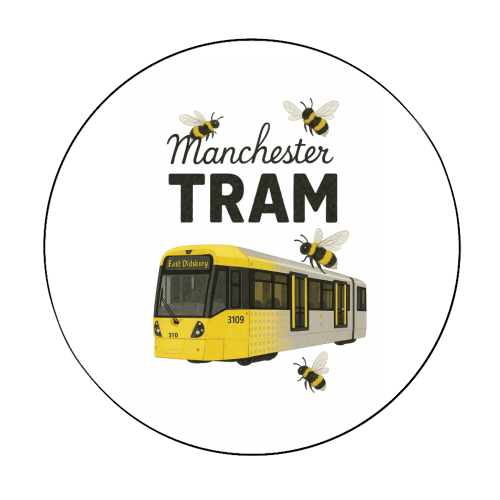 Iconic Manchester Tram! - Circle Sticker by The Yellow Box