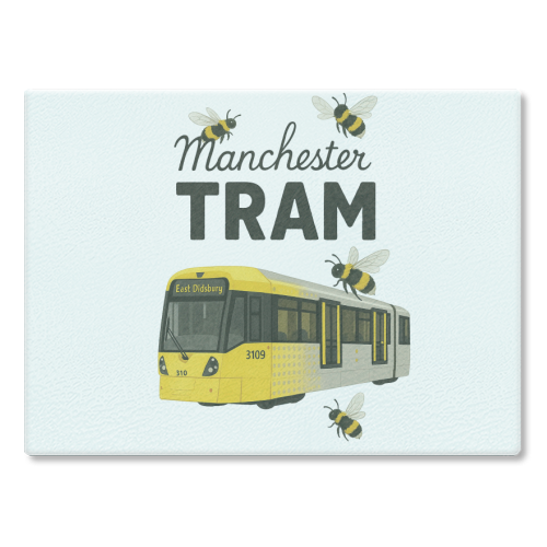 Iconic Manchester Tram! - glass chopping board by The Yellow Box