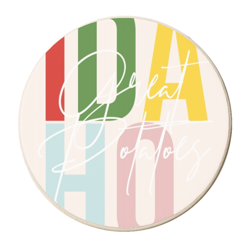 Idaho "Great Potatoes" Color State - personalised beer coaster by Toni Scott