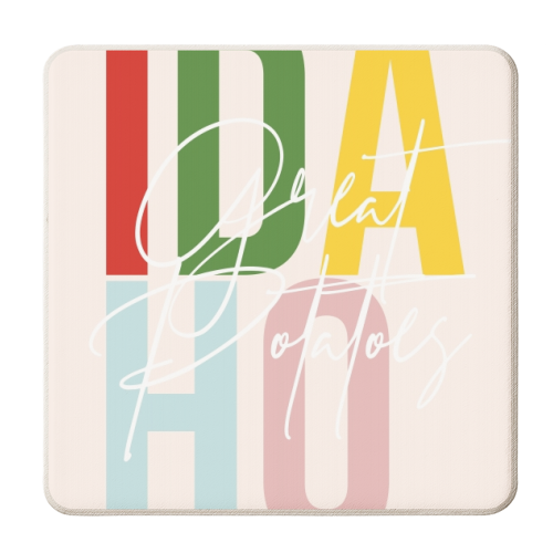 Idaho "Great Potatoes" Color State - personalised beer coaster by Toni Scott