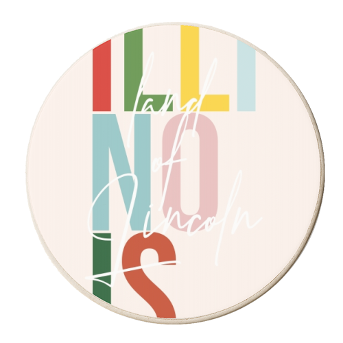 Illinois "Land of Lincoln" Color State - personalised beer coaster by Toni Scott