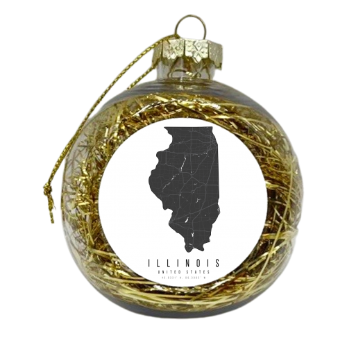 Illinois Mono Black and White Modern Minimal Street Map - xmas bauble by Toni Scott
