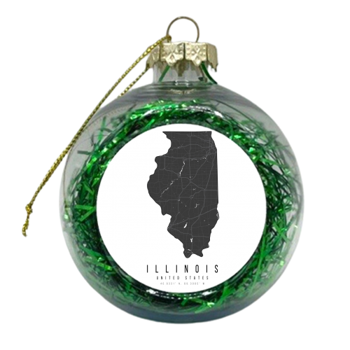 Illinois Mono Black and White Modern Minimal Street Map - xmas bauble by Toni Scott