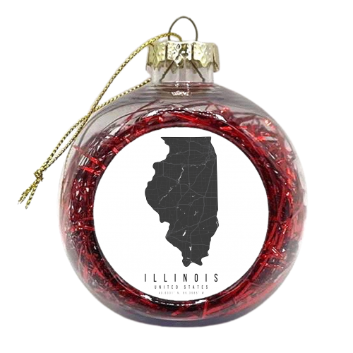 Illinois Mono Black and White Modern Minimal Street Map - xmas bauble by Toni Scott