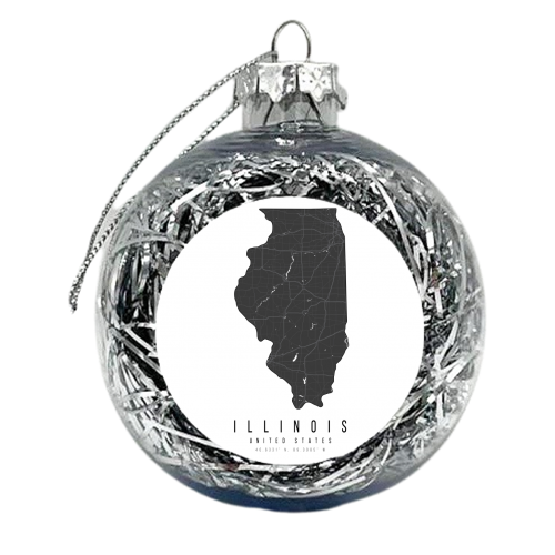 Illinois Mono Black and White Modern Minimal Street Map - xmas bauble by Toni Scott