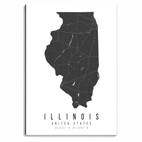Illinois Mono Black and White Modern Minimal Street Map - personalised A4, A5, A6 notebook by Toni Scott