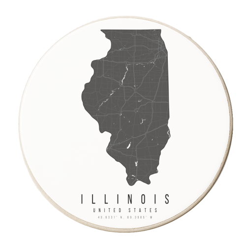 Illinois Mono Black and White Modern Minimal Street Map - personalised beer coaster by Toni Scott