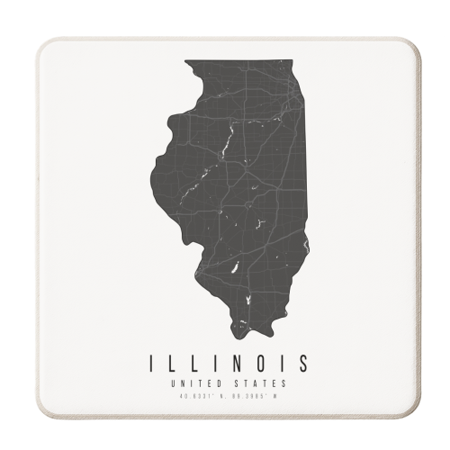 Illinois Mono Black and White Modern Minimal Street Map - personalised beer coaster by Toni Scott