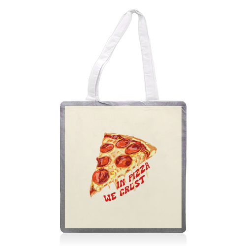 In Pizza We Crust - Pepperoni Slice - printed canvas tote bag by EZbie