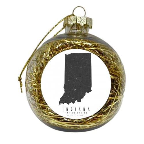 Indiana Mono Black and White Modern Minimal Street Map - xmas bauble by Toni Scott