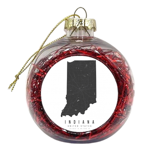 Indiana Mono Black and White Modern Minimal Street Map - xmas bauble by Toni Scott