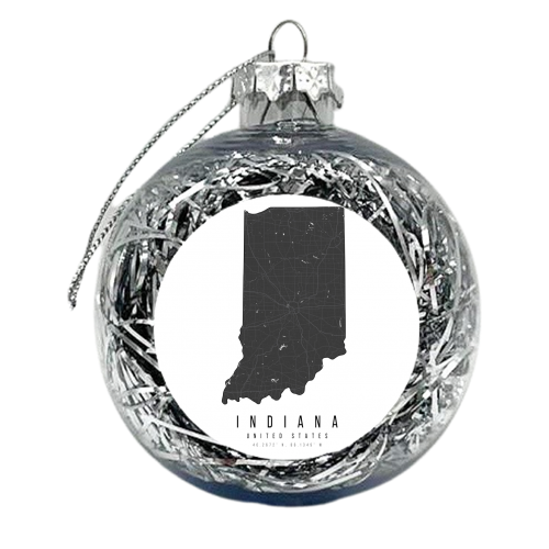 Indiana Mono Black and White Modern Minimal Street Map - xmas bauble by Toni Scott
