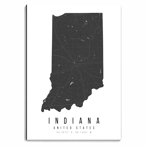 Indiana Mono Black and White Modern Minimal Street Map - personalised A4, A5, A6 notebook by Toni Scott