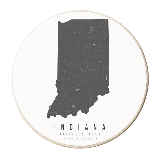 Indiana Mono Black and White Modern Minimal Street Map - personalised beer coaster by Toni Scott