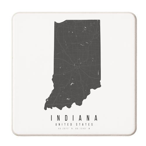 Indiana Mono Black and White Modern Minimal Street Map - personalised beer coaster by Toni Scott