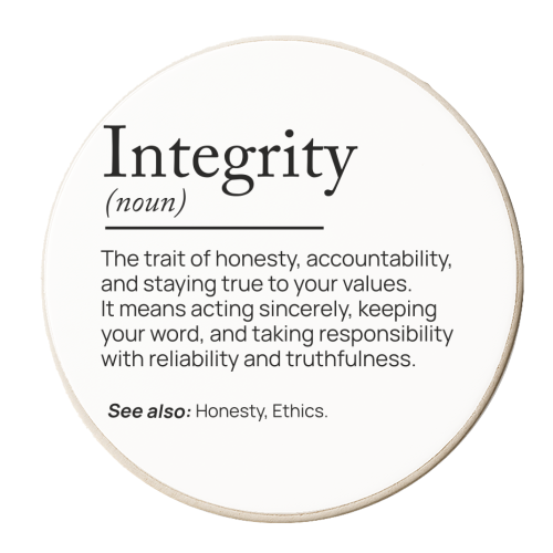 Integrity Definition - personalised beer coaster by skattia ilie