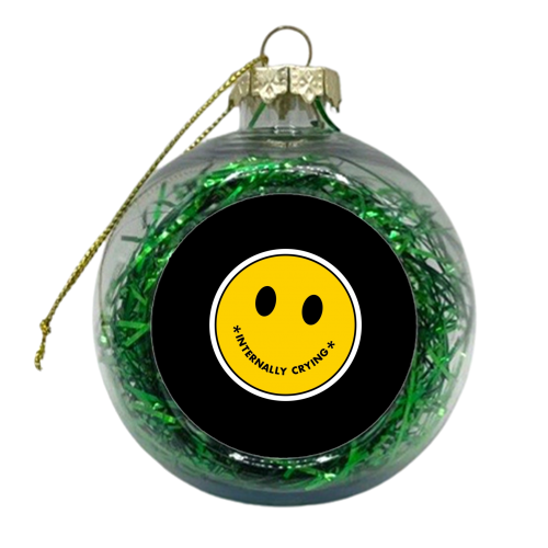 Internally crying smiley face sticker - xmas bauble by The Girl Next Draw