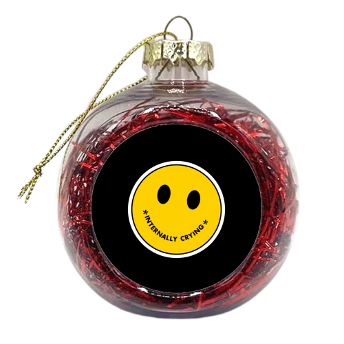 Internally crying smiley face sticker - xmas bauble by The Girl Next Draw