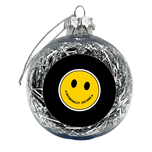 Internally crying smiley face sticker - xmas bauble by The Girl Next Draw