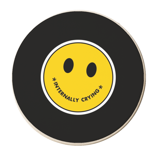 Internally crying smiley face sticker - personalised beer coaster by The Girl Next Draw