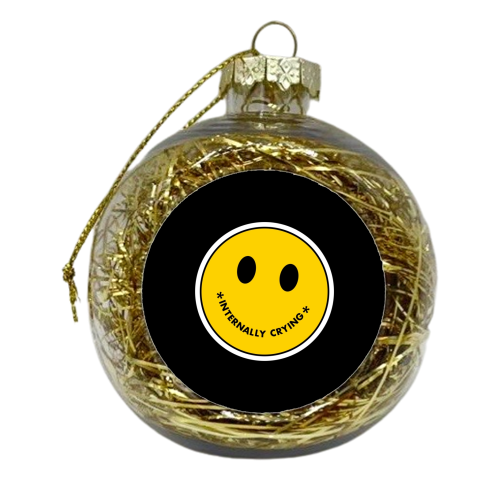 Internally crying smiley face sticker - xmas bauble by The Girl Next Draw