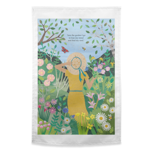 Into the garden I go - funny tea towel by Christina Carpenter