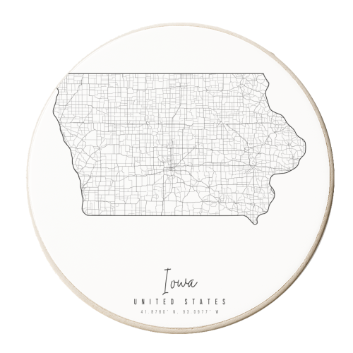 Iowa Minimal Street Map - personalised beer coaster by Toni Scott