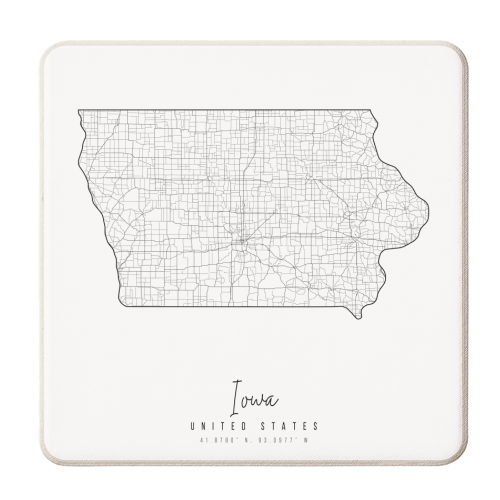 Iowa Minimal Street Map - personalised beer coaster by Toni Scott