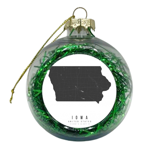 Iowa Mono Black and White Modern Minimal Street Map - xmas bauble by Toni Scott