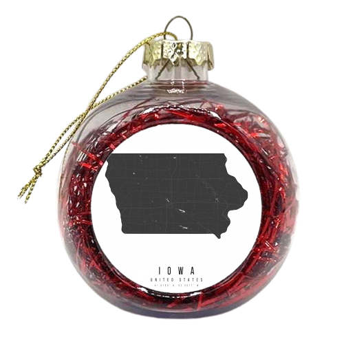 Iowa Mono Black and White Modern Minimal Street Map - xmas bauble by Toni Scott