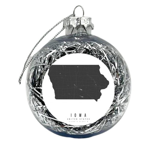 Iowa Mono Black and White Modern Minimal Street Map - xmas bauble by Toni Scott