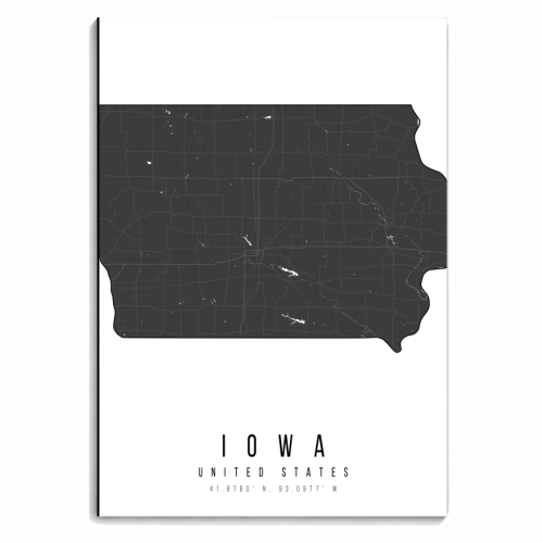 Iowa Mono Black and White Modern Minimal Street Map - personalised A4, A5, A6 notebook by Toni Scott