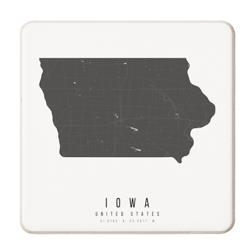 Iowa Mono Black and White Modern Minimal Street Map - personalised beer coaster by Toni Scott