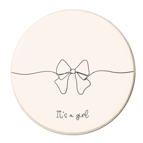It's A Girl - New Baby - Elegant Line Art Design - personalised beer coaster by Lisa Wardle