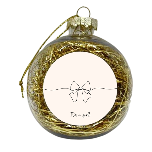 It's A Girl - New Baby - Elegant Line Art Design - xmas bauble by Lisa Wardle