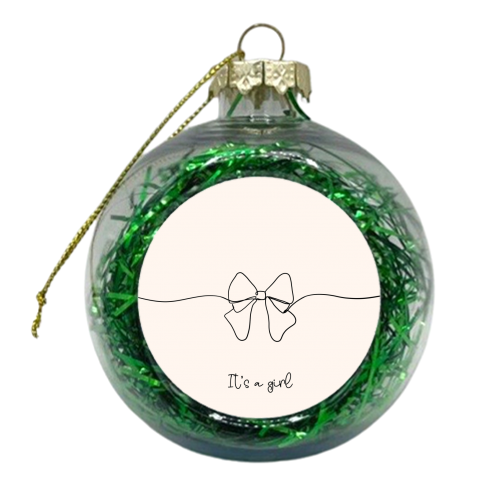 It's A Girl - New Baby - Elegant Line Art Design - xmas bauble by Lisa Wardle