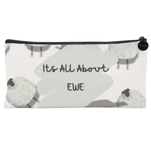 Its All About Ewe- white - flat pencil case by Linbylane
