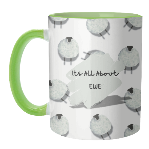 Its All About Ewe- white - unique mug by Linbylane