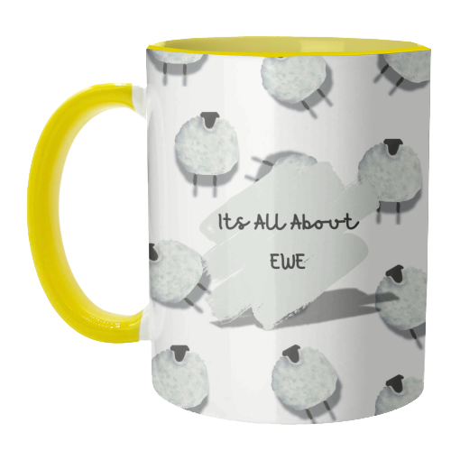 Its All About Ewe- white - unique mug by Linbylane